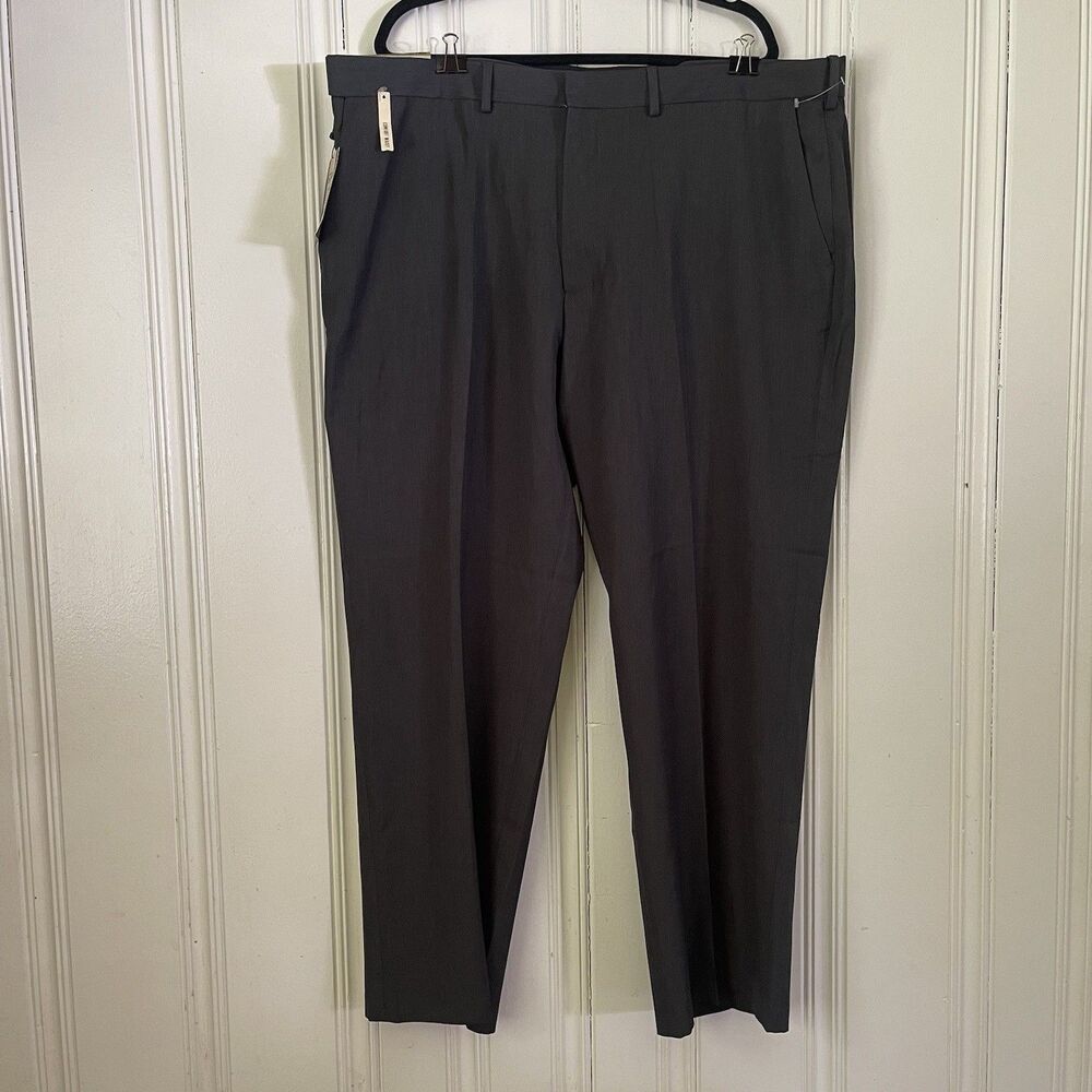Haggar Men Dark Gray No-Iron Straight Fit Eclo Slacks Dress Pants Size 44W x 30L